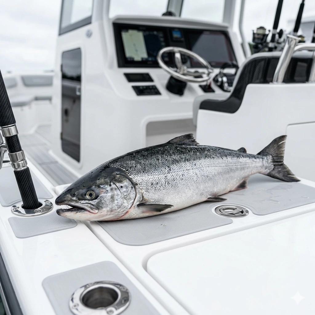 Happy anglers with salmon catch
